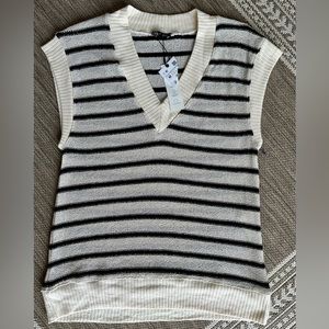 ZARA NWT Black White Stripe Knit Sweater Vest M